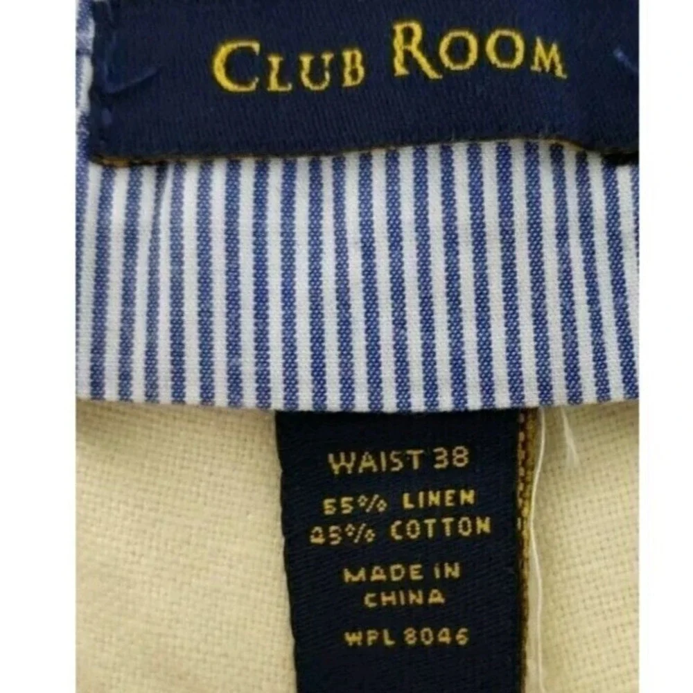Club Room‎ Linen Cotton Shorts Pleated Cuffed Khaki Beige Mens Size 38